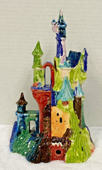 Handmade Clay Pottery Rainbow Blended Colors Aquarium Fishbowl Castle 11 1/8″
