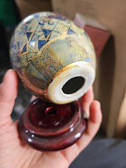 Vintage Handpainted Cloisonné Egg Blue White Gold Floral Geometric Design
