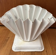 RARE Vintage White Metal Graveside Funeral Flower Basket 22″ Fan Beautiful!