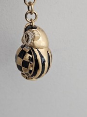 MacKenzie Childs Courtly Owl Checkered Key Chain Key Ring Black And Gold Owl