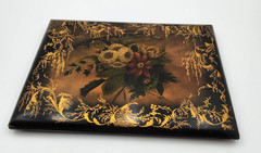 Antique ART Victorian Edwardian lacquer PAPIER MACHE BOOK COVER FLOWERS