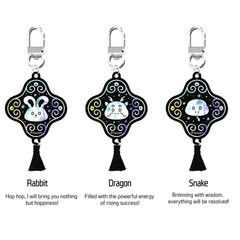 Korean Holographic Zodiac Amulet Keychain Traditional Good Luck Charm Keyring