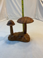 House of Monkeypod Wooden Two long stem Mushrooms on Base