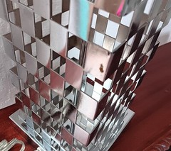2 CHECKERBOARD chrome table lamp vtg pop mod mcm ’80s modernist art sculpture