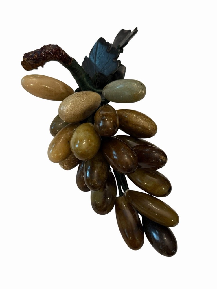 Green Brown Jade Grape Cluster Jade Stone Leaves MCM Decor Mid Century Art Deco