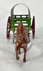 Pair Hand Painted Heavy Cast Metal Miniature Horse & Wagon Figurines from France