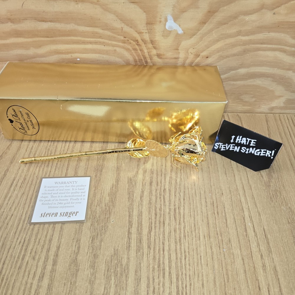 1990s Genuine 24K Gold Dipped Rose by “Roses of Gold” 10.5 Inch