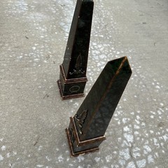 Vintage Neoclassical Green & Brass Obelisks Art Decor