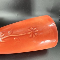 Antique Tall Pottery Vase Embossed Flower USA Hand Made Vase Vessel Orange Red