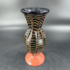 Hand Blown Studio Art Glass Vase Halloween Decor Artist Signed Red Black Spider