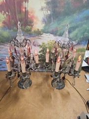 #5283 A Rare Pair Of Brass and Crystal￼ Candelabra Lamp 1800’S “WORKING”