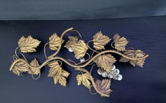 Vintage Italian Leaves Gold Gilt Tole Grapes Leaves Wall Decor MCM 16”x6.5”