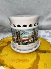 Made In Brazil Ceramic Potpourri Jar Scenic Winter Landscape Covered Dish 3.5 In