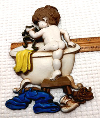Vintage 1970 Boy with Frog Bathtub Bath Time Sexton Cast Metal Wall Decor USA