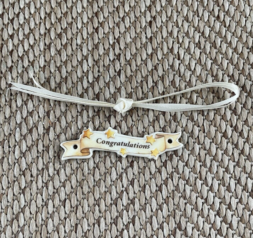 Longaberger Basket Congratulations Tie-On Ceramic Charm With Ribbons