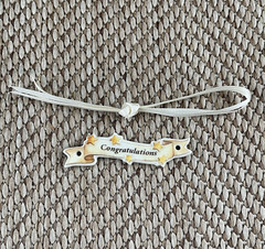 Longaberger Basket Congratulations Tie-On Ceramic Charm With Ribbons
