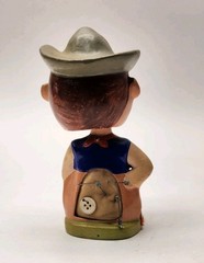 Vintage Bobblehead Cowboy Pincushion W/ Built-in Tape Measure Japan