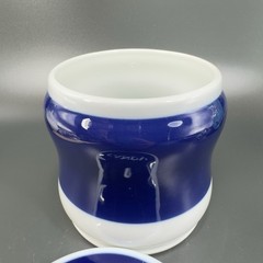 1970s Porsgrund Norway Porcelain Covered Candy Dish Jar Blue White Container VTG