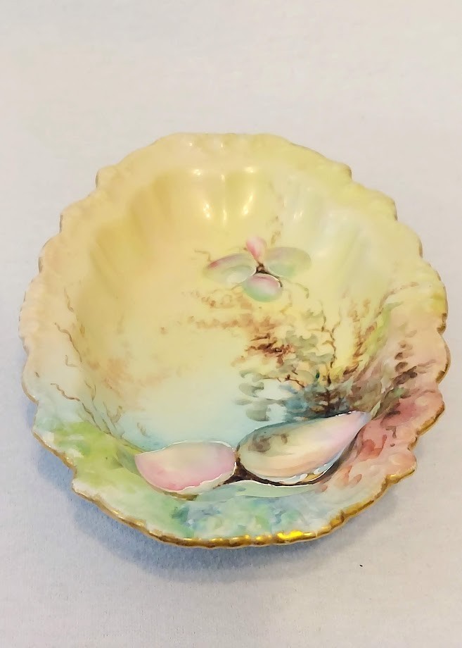 Antique Limoges Haviland HandPainted Sea Shell Motif Gold Gilt Dish Bowl Signed