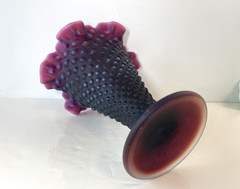 RARE Signed Fenton Deep Plum Satin Finish Hobnail 8″ Trumpet Vase