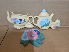 Lot Of 3 Burwood Products Plastic Wall Hangers Tea Pot Flowers Made In USA