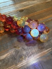 Vintage mcm Lucite Grape clusters on Driftwood orange amber Large 16” long