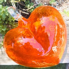 Vintage Heavy Art Glass Orange Heart Hand Blown