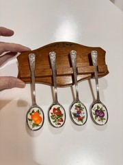 Collectible Avon 1981 Fruit Jelly Spoons Stainless Steel Porcelain Enamel Set