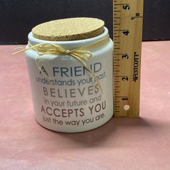 Vintage Ganz Ceramic Jar with Cork Lid A Friend Understands Your Past Home Decor