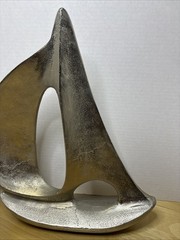 SAIL BOAT SCULPTURE, CAST ALUMINUM, 14” Tall X 12” Wide