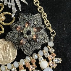 Framed Rhinestone & Faux Pearl Angel Jewelry Collage Wall Decor Art