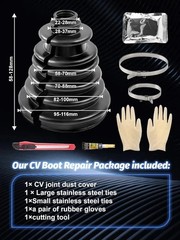 CV Boot Split Replacement Kit with Stainless Steel Clamps – Black