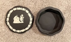 Wedgwood Jasperware Black Round Scalloped Trinket Jewelry Box