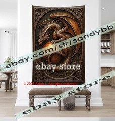 Golden Dragon Relief Tapestry 3D look Wall Art mythic 39X59 in