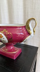 French Limoges Hand Painted Porcelain Pedestal Compote Bowl Red Floral Gilt