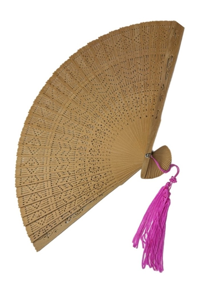 Traditional Carved Wooden Hand Fan with Tassel – Ornate Gift Box Set