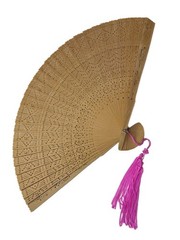 Traditional Carved Wooden Hand Fan with Tassel – Ornate Gift Box Set