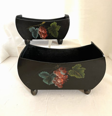 2 Wooden Hand Painted Footed Plant Holders 9″ x 5″ x 6″ & 8″ x 4″ x 4″ Grapes