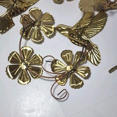 4 Pc Vintage Gold Hummingbird Wall Art Decor Brass Metal Flowers Hummingbirds