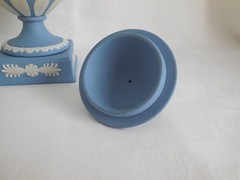 1968 Wedgwood Blue Jasperware Erato & Urania 11.5″ Tall Urn w/ chip underneath