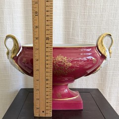 French Limoges Hand Painted Porcelain Pedestal Compote Bowl Red Floral Gilt