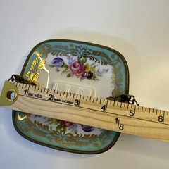 Antique Limoges Porcelain Ashtray w Gilt Bronze Floral France 4.5” Square