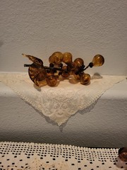 Vintage MCM Hand Blown Amber Art Glass Bunch of Grapes