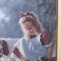Vintage Homco Framed Picture Girl With Cocker Spaniel Home Interior Made In USA