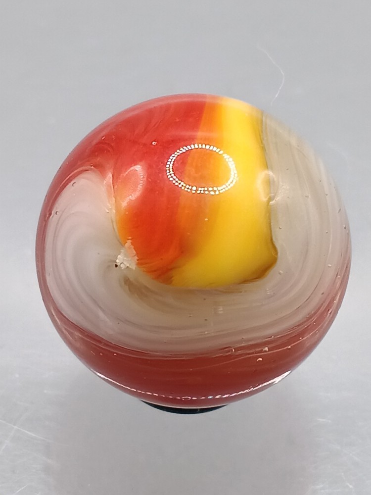 .75″ Akro Corkscrew Popeye Red, Yellow, White Shooter Marble- #CE137
