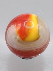 .75″ Akro Corkscrew Popeye Red, Yellow, White Shooter Marble- #CE137