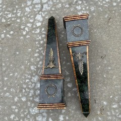 Vintage Neoclassical Green & Brass Obelisks Art Decor
