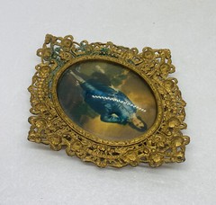 Antique Victorian Era Blue Boy Painting Brass Ornate Framed Art Decor Picture 7