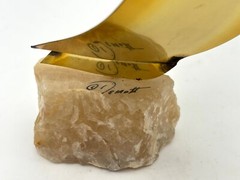 Vintage DeMott Signed Brass Sail Boat Sculpture w/ Onyx Base Nautical, Orig. Tag