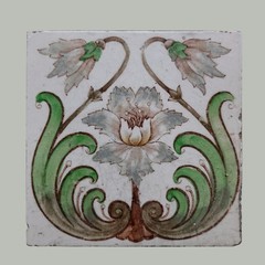 Set of 5 Antique Art Nouveau Floral Tiles Henry Richards Tile Co. (HRT & Co)